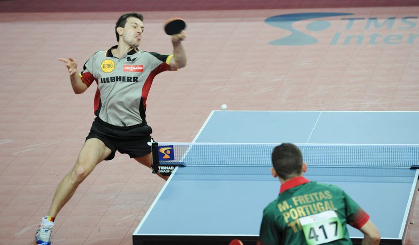 Timo Boll kam nun die Aufgabe zu, den Sieg gegen Marcos Freitas in trockene Tücher zu bringen (©Stosik)