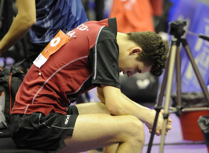 Im Achtelfinale hatte England Polen rausgekegelt. Im entscheidenden Einzel unterlag Jakub Dyjas Liam Pitchford. Klar, dass bei Dyjas die Enttäuschung groß war. (©Stosik)
