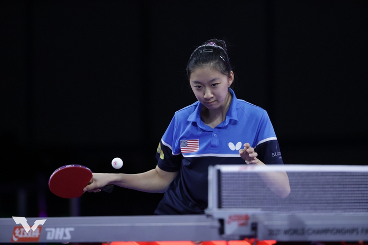 Auch für Nina Mittelham war der Einzel-Wettbewerb früh beendet. Sie unterlag der hier abgebildeten US-Amerikanerin Amy Wang. (©WTT)