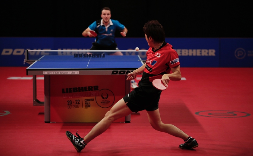 Beendet war der zweite Wettkampftag des World Cups zu diesem Zeitpunkt noch nicht. Simon Gauzy forderte im Anschluss Jun Mizutani... (©ITTF)